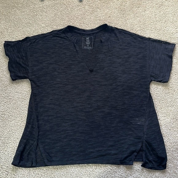 We The Free Tops - We The Free Oversized Burnout Deep V Neck Tee Soft Black Women’s Small